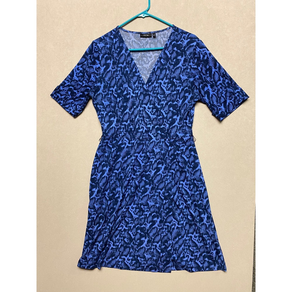 Apt. 9 Womens Faux Wrap Dress Blue Snakeskin Animal Print V-Neck Size L